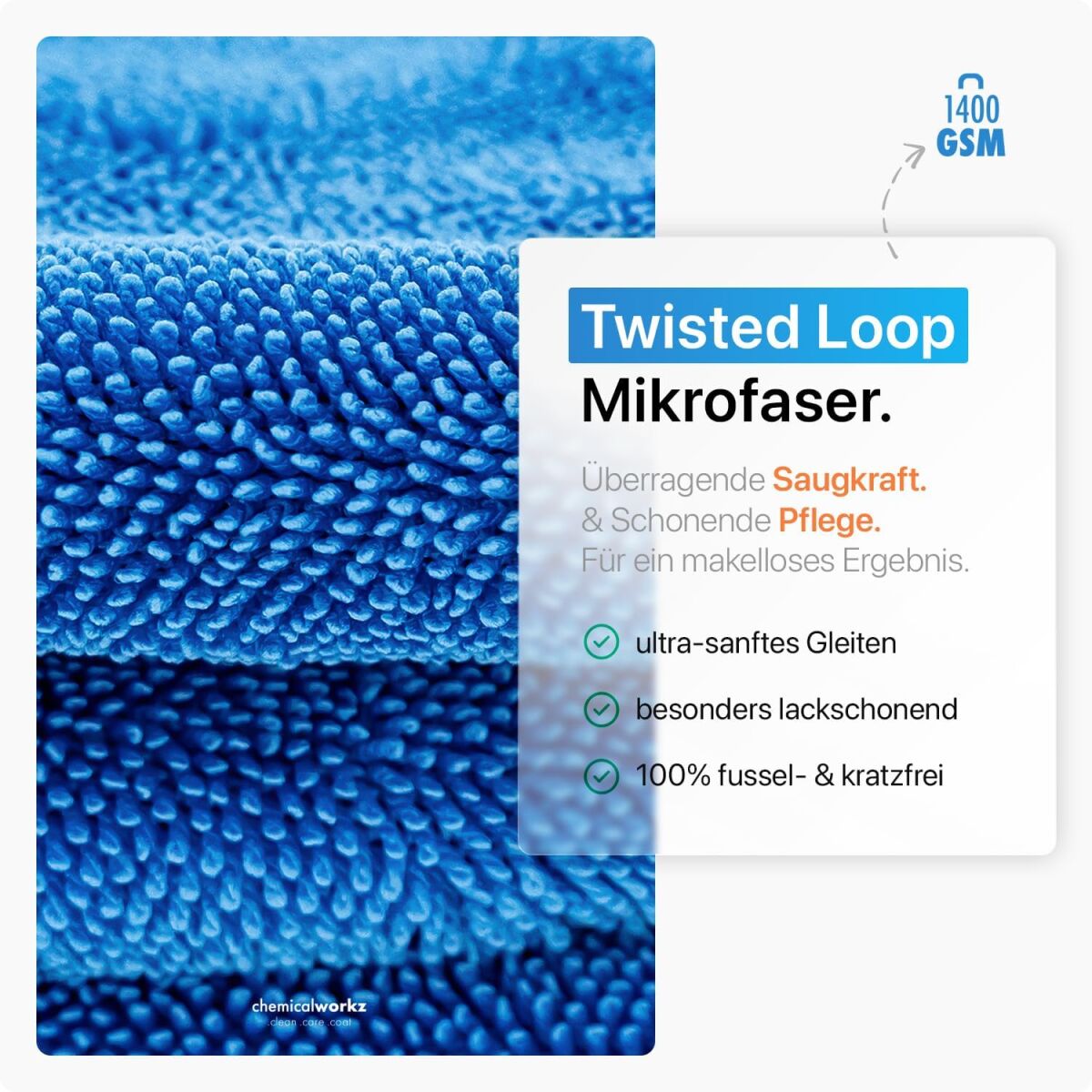 chemicalworkz Shark Twisted Loop Towel 1400GSM Blau Trockentuch 40x40cm Bild 2