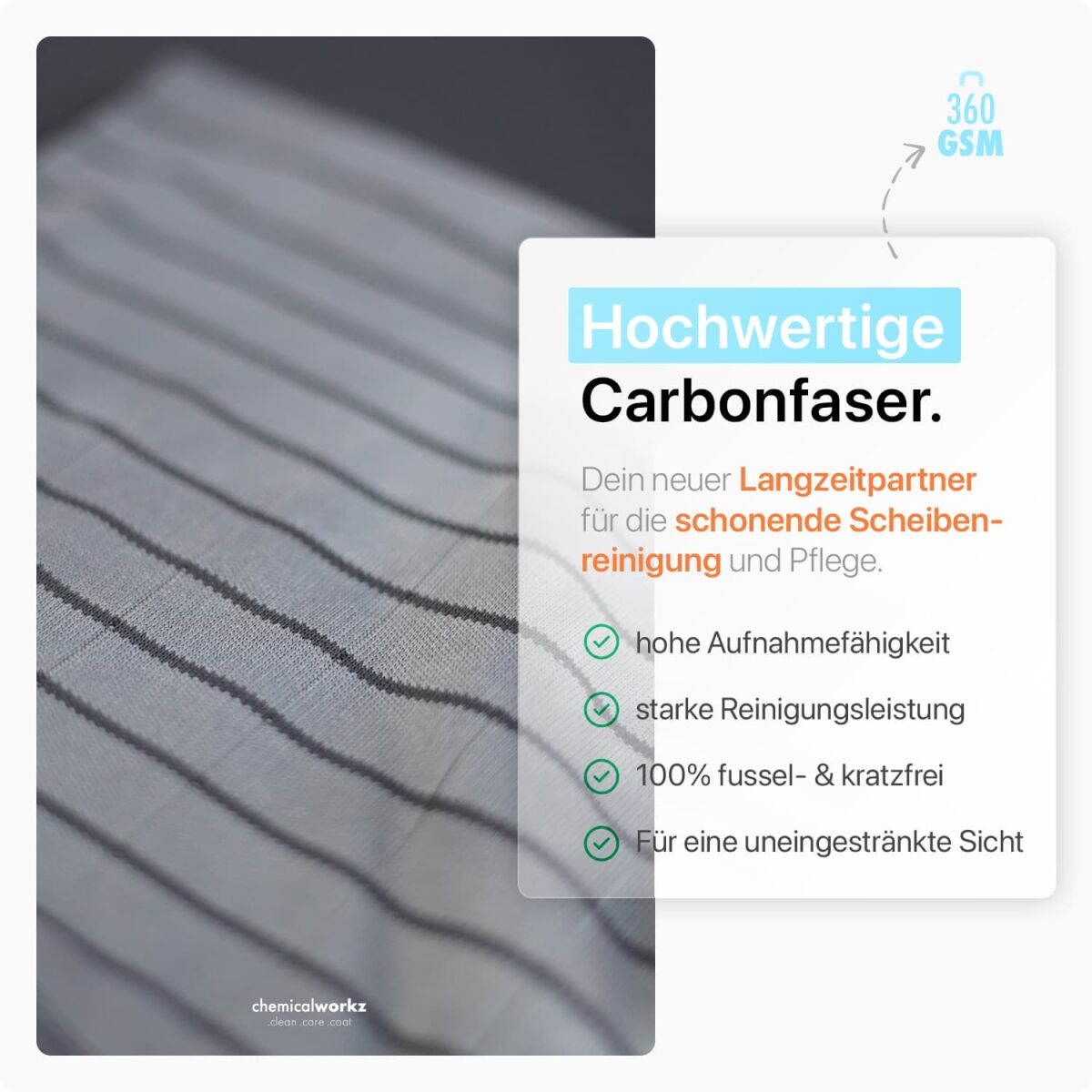 chemicalworkz Carbon Fiber Glass Towel 360GSM Glastuch 40×40cm Bild 2